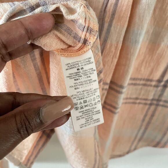 Free People Cutie Plaid Button-Up Shirt Womens XS Peachy Casual Cropped Top - Picture 6 of 8